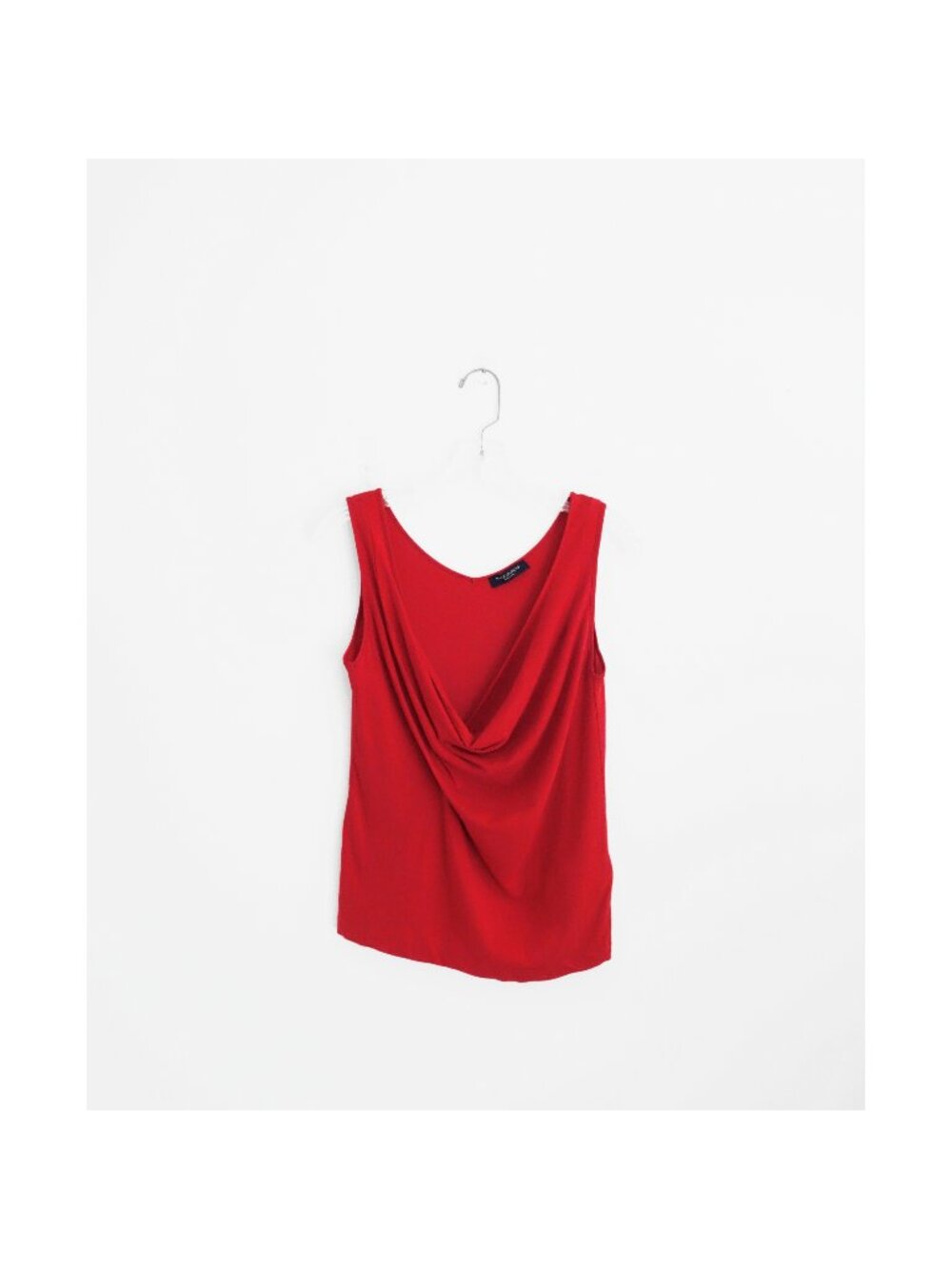 Piazza Sempione Red Cotton Silk Jersey Knit Draped Front Sleeveless Tank Top 10